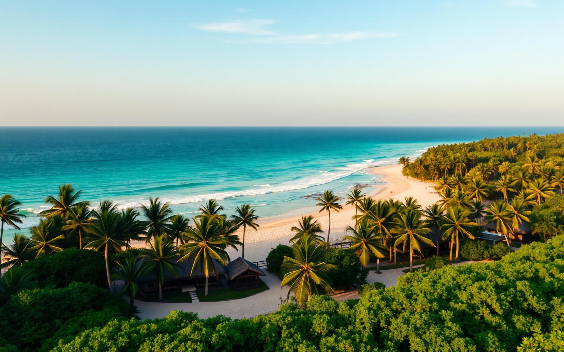 Aerial view of Coconut Beach Village on Diani Beach